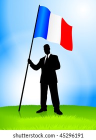 Businessman Leader Holding France Flag Original Vector Illustration EPS10