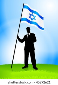 Businessman Leader Holding Israel Flag Original Vector Illustration EPS10