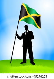 Businessman Leader Holding Jamaica Flag Original Vector Illustration EPS10