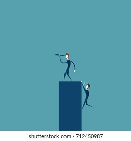 Businessman Leader Looking Through Binocular On Successful Future While Business Man Climbing On Bar Competition Concept Flat Vector Illustration