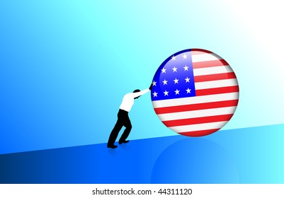 Businessman Leader pushing internet button Original Vector Illustration