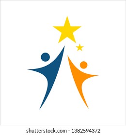 BUSINESSMAN LEADER REACH OUT STAR SUCCESS LOGO DESIGN ILLUSTRATION