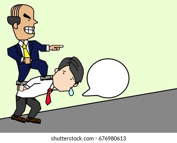 Businessman leadership boss Point finger at the destination employees to succeed. Funny vector style.