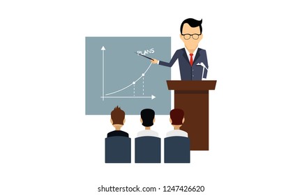 Businessman leading the presentation during the meeting, business seminar vector Illustration on a white background