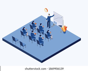 Businessman leading a presentation isometric 3d vector concept for banner, website, illustration, landing page, flyer, etc.