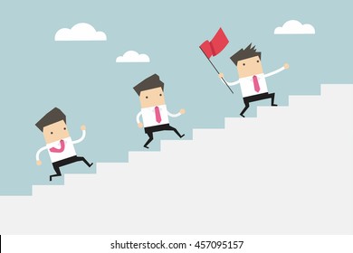 Businessman leading a team up stair to success. vector