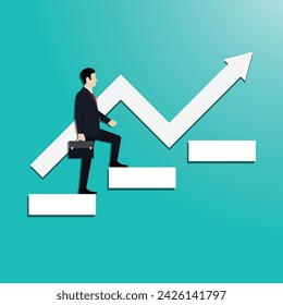Businessman leads the way towards business goals. Business strategy plan and goal achievement. 
Business finance goals concept. Vector illustration flat