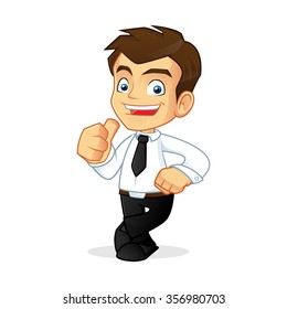 Businessman leaning and giving thumb up