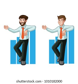 Businessman Leaning on business chart illustration