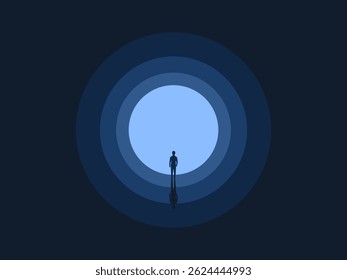 Businessman leaves the dark tunnel to find the light