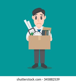 Businessman Leaving Job. Fired Illustration Vector