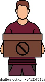 Businessman leaving the office with his cardboard box walking out of office concept, Resign, quit vector icon design, out of work symbol, Layoff sign, Unwaged stock illustration