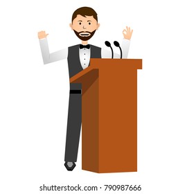 Businessman in a lectern on white background, Vector illustration