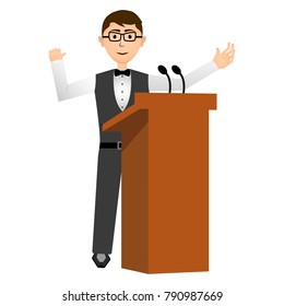 Businessman in a lectern on white background, Vector illustration