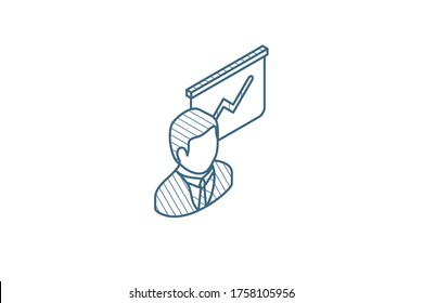 businessman lecturer at conference, politics speaker isometric icon. 3d vector illustration. Isolated line art technical drawing. Editable stroke