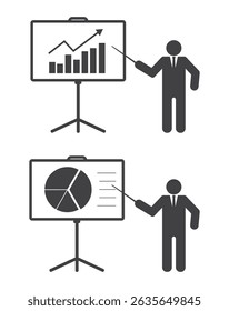 businessman lecturer person presrnt graph diagram on blackboard infographic icon set