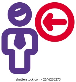 businessman with a left direction arrow indication