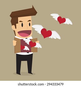 businessman let the heart freedom, work that he love. vector
