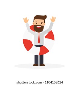 Businessman with a lifebuoy