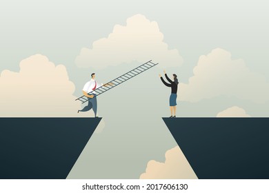 businessman lift the stairs to businesswoman across. Risky situation, taking opportunity, Concept business teamwork. illustration vector