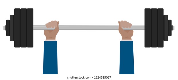 Businessman lifted barbell weight.Vector hands lifted barbell illustration from hands collection.