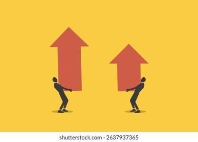 Businessman lifting up arrow. concept of growth, growing to success, winning or rising employee, skill to victory or development to achieve success, trend, performance or motivation