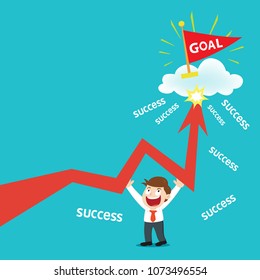 Businessman lifting a big up arrow to success , success concept money