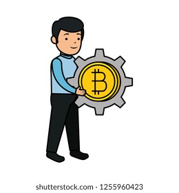 businessman lifting bitcoin icon