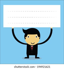 Businessman lifting a blank white sign.