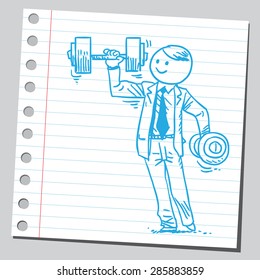 Businessman lifting dumbbell