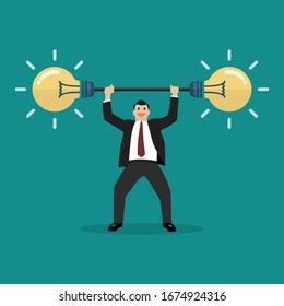 Businessman lifting exercise with barbell idea weight. Business idea concept