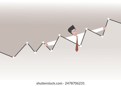 Un hombre de negocios que eleva un gráfico de líneas fluctuantes, simbolizando el esfuerzo por mejorar el rendimiento empresarial
