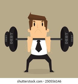 businessman lifting heavy weight debt.vector