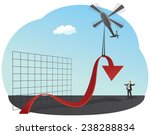 Businessman is lifting up red chart by helicopter