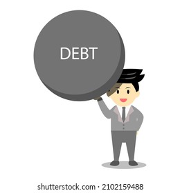 Businessman lifting stone of debt with one hand easily cartoon vector