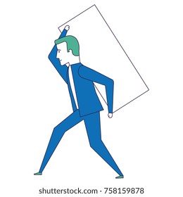 businessman lifting weight avatar character