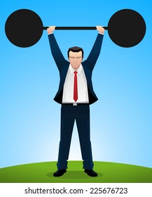 Businessman lifting weight vector illustration.