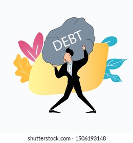 a businessman lifts the burden of debt, colorful flat design illustration for business purpose