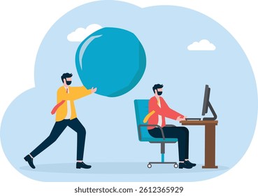 The businessman lifts a huge stone and throws responsibility,

