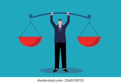 the businessman lifts a major balance scale