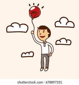 Businessman with light bulb balloons up high