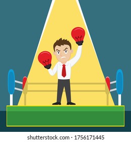 Businessman with light bulb boxing gloves, illustration vector cartoon