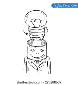  businessman with light bulb having an idea, vector illustration.