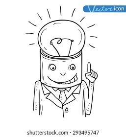  businessman with light bulb having an idea, vector illustration.
