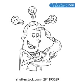 businessman with light bulb having an idea, vector illustration.