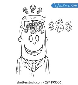  businessman with light bulb having an idea, vector illustration.