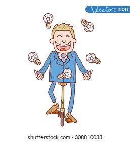  businessman with light bulb having an idea, vector illustration.
