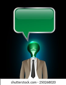 businessman light bulb head with business strategy background as concept. speech bubble. text box.
