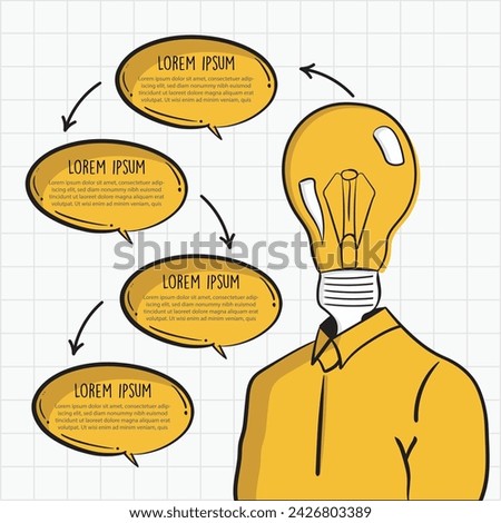 businessman with light bulb head. Infographic hand drawn professional steps With Yellow Color. Vector illustration