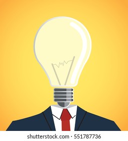 Businessman with light bulb head vector. 